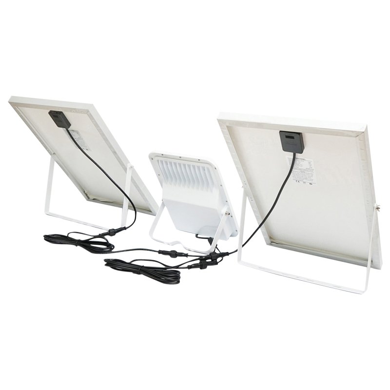Lampa LED cu panouri solare 50W proiector 150W telecomanda, baterie 3,2V/40Ah Breckner Germany